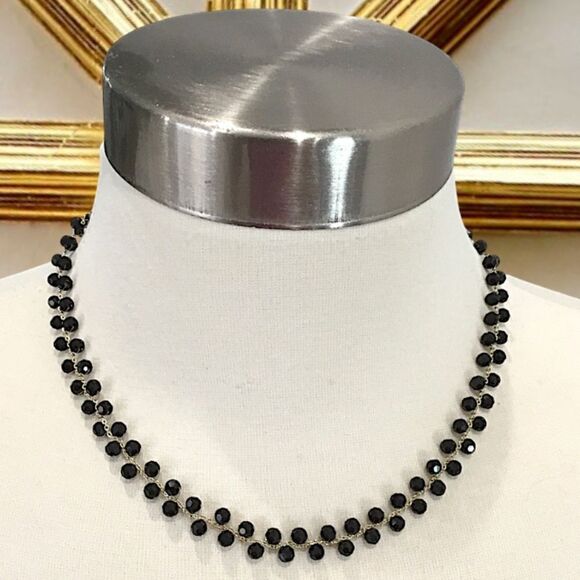 BLACK ONIX AND GOLD CHOKER/ NECKLACE BRAIDED DELICATE - Picture 1 of 3